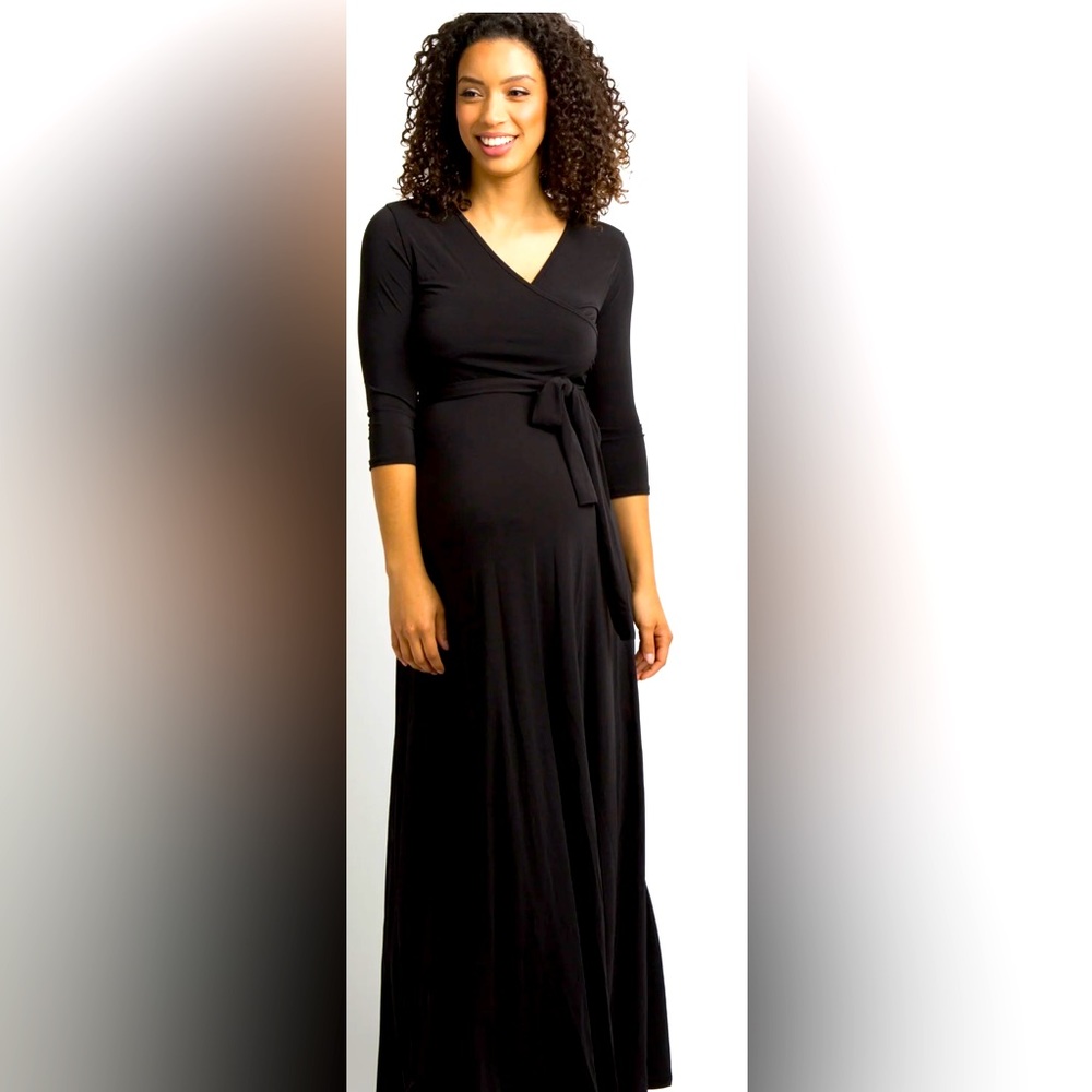 Pinkblush Black Solid Sash Tie Maternity Maxi Dress NWT!